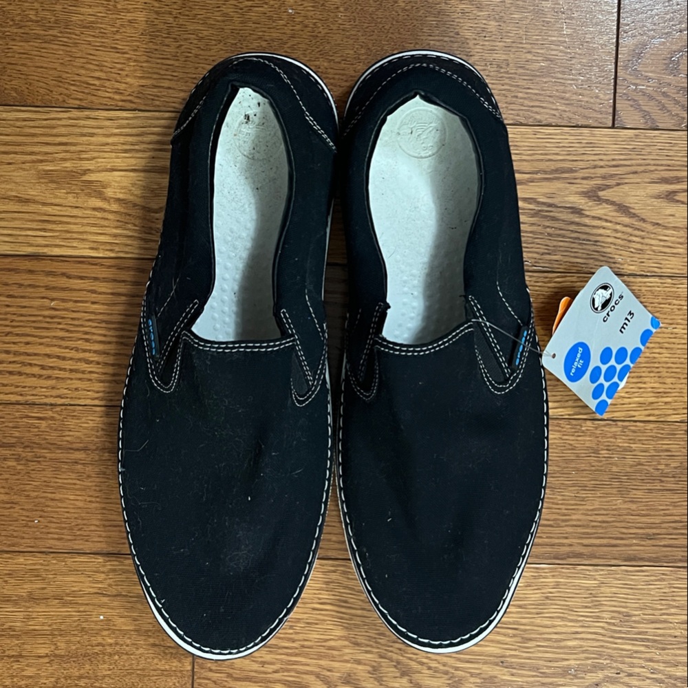 NIB CROCS Mens Size 13 Black Slip-On Boat Shoes